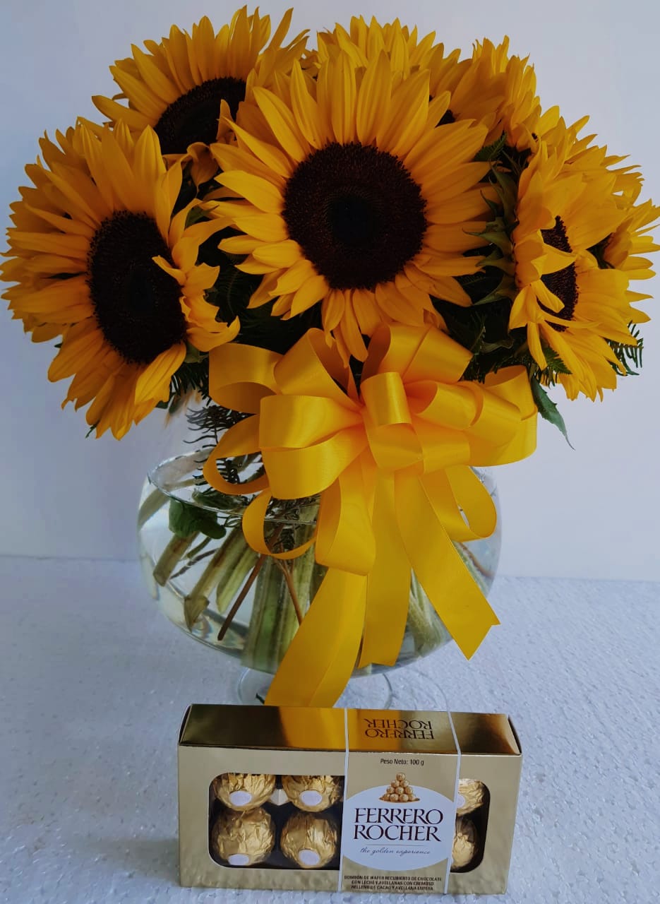 Copa 20 Girasoles y Bombones Ferrero Rocher 100 grs